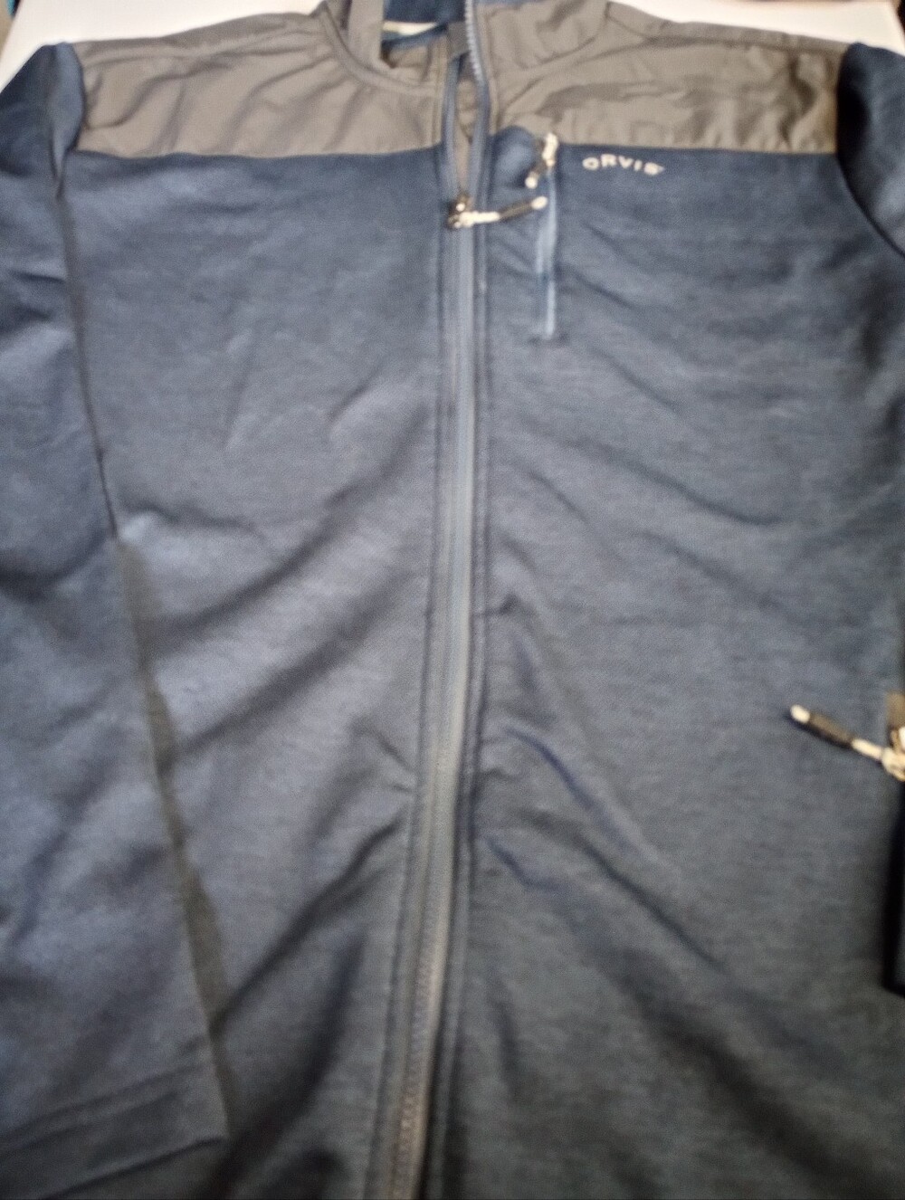 Orvis Men's Navy Full-Zip Knit Jacket with Charcoal Yoke Size Large